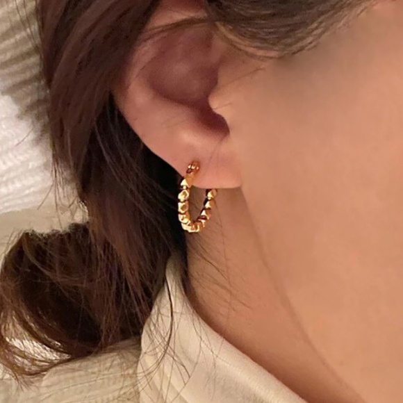 Gold Toned Beaded Hoop Earrings - Picture 1 of 6